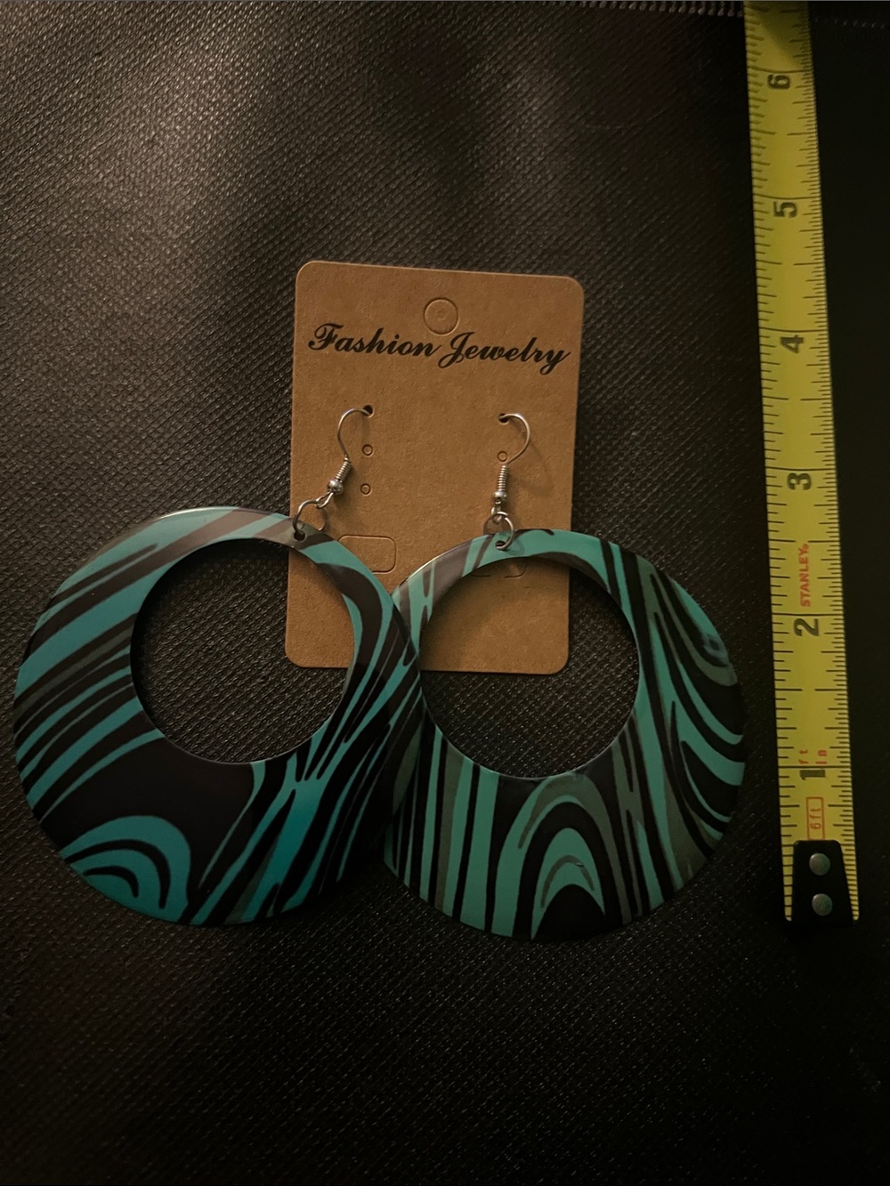 Fashion Jewelry Teal and Black Swirl Cutout Hoop Earrings